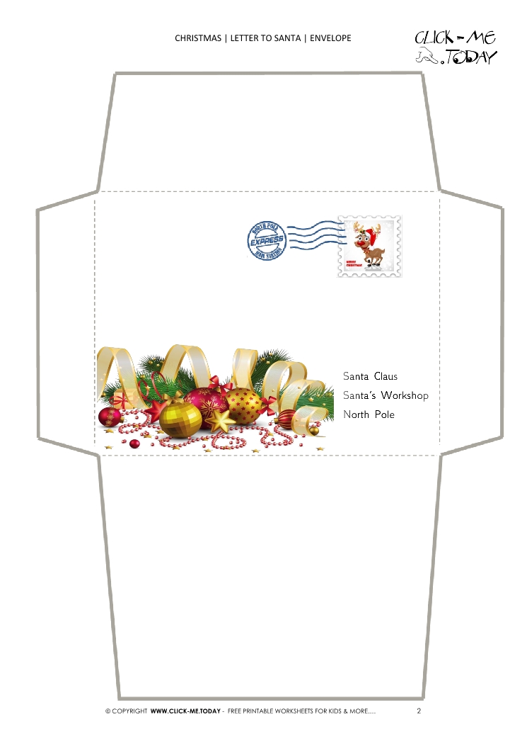 Free printable Christmas envelope to Santa template with stamp 2